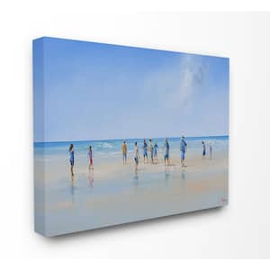 30 in. x 40 in. "Beach Goers By the Ocean Bright Blue and Grey Painting" by Craig Trewin Penny Canvas Wall Art