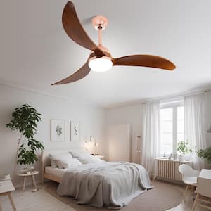 52 in. LED Indoor/Outdoor Dimmable Rose Gold Solid Wood Blade Ceiling Fan with 6-Speed Remote