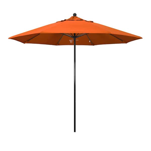 California Umbrella 9 ft. Black Fiberglass Commercial Market Patio Umbrella with Fiberglass Ribs and Push Lift in Melon Sunbrella