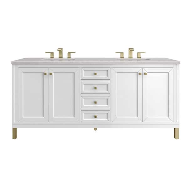 James Martin Vanities Chicago 72.0 in. W x 23.5 in. D x 34 in . H Bathroom Vanity in Glossy White with Eternal Serena Quartz Top