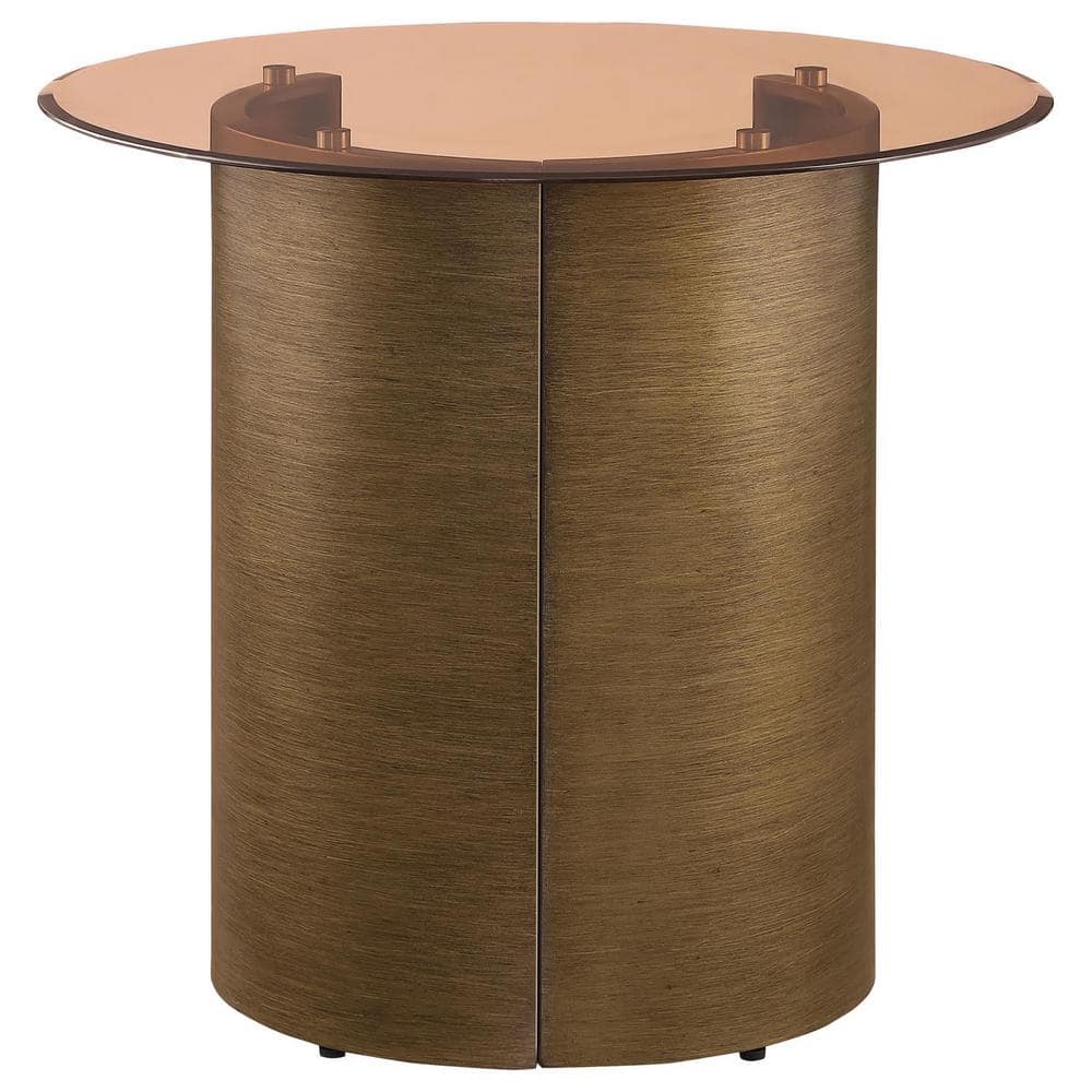 Morena Round Bronze Metal End Table with Tawny Glass Top