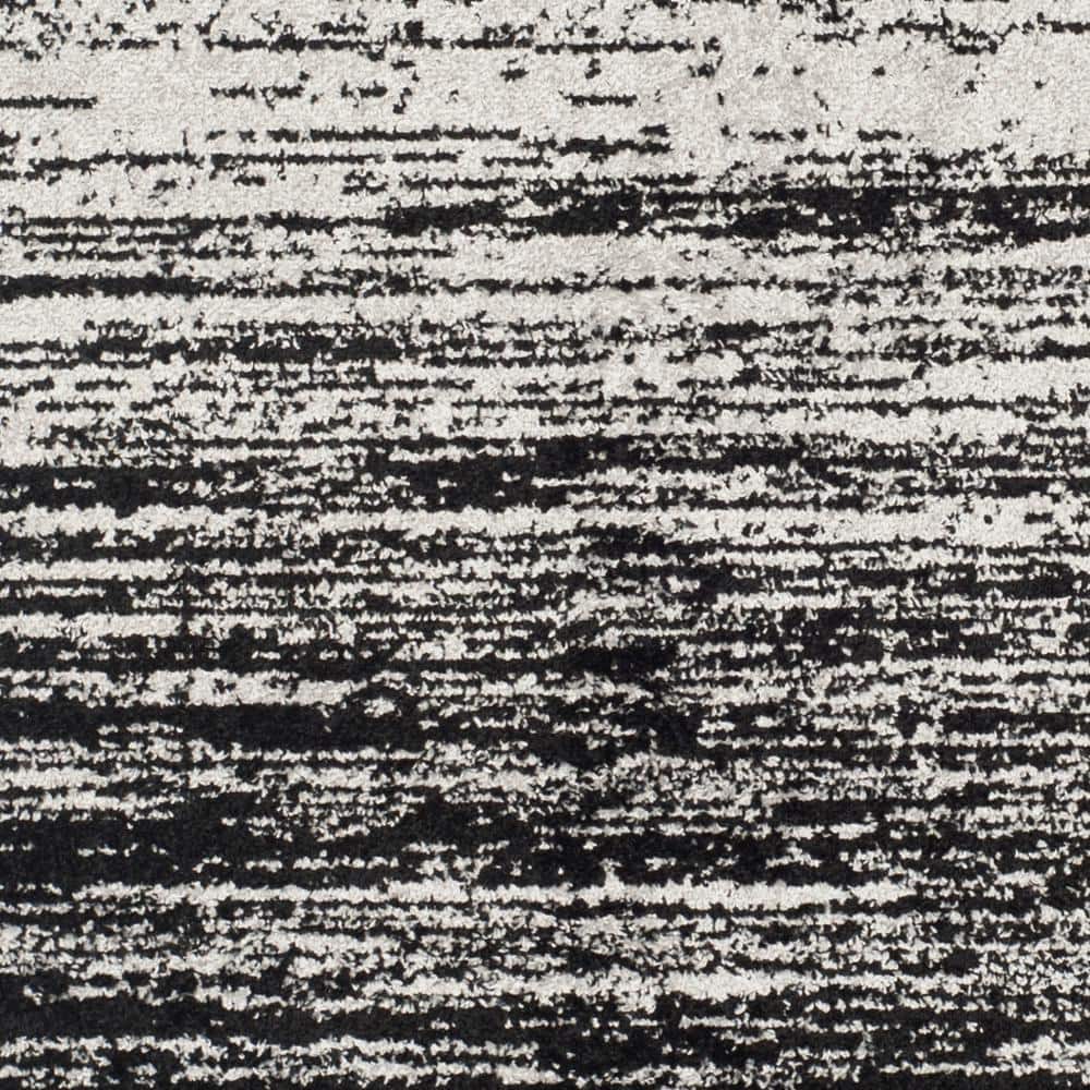 Silver and Black Striped Synthetic Square Area Rug