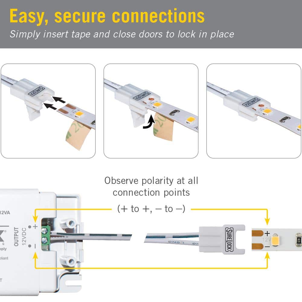 SureLock White LED Tape Light Extension Connector, 48 in, 3 Pack
