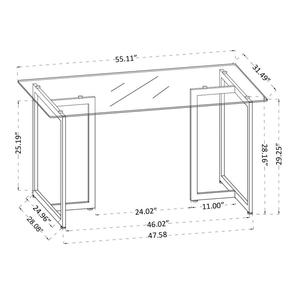 55'' Black Glass Top Dining Table with Iron Base
