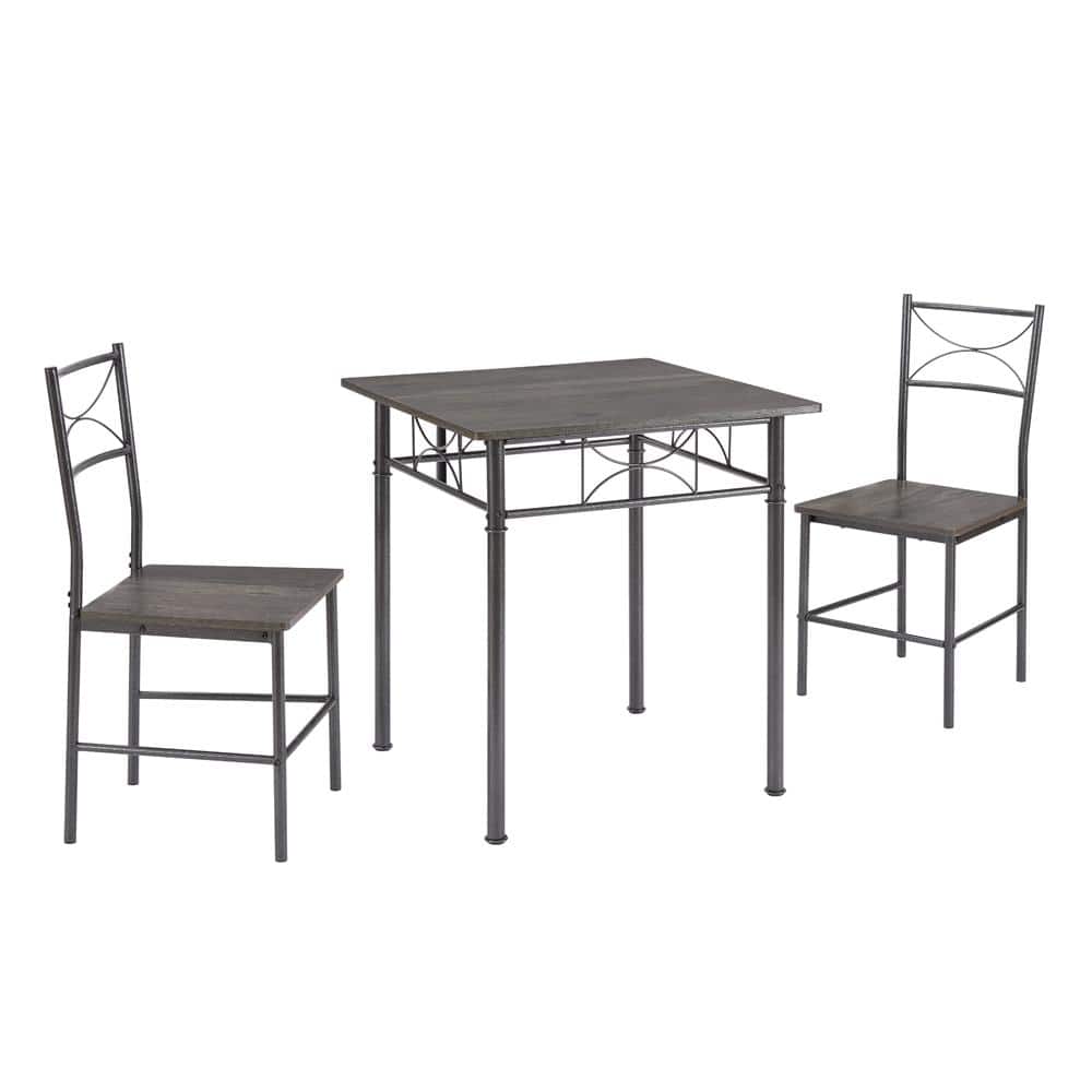 Gray Metal and Wood 3-Piece Square Dining Set
