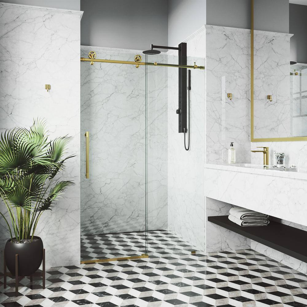 Matte Brushed Gold Frameless Sliding Shower Door with Clear Glass