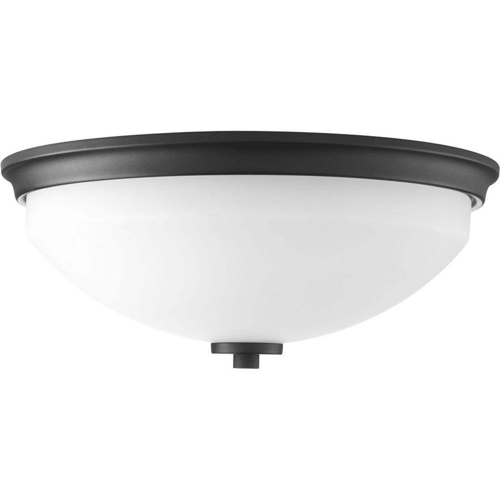 Black and White Glass 2-Light Flush Mount Ceiling Fixture