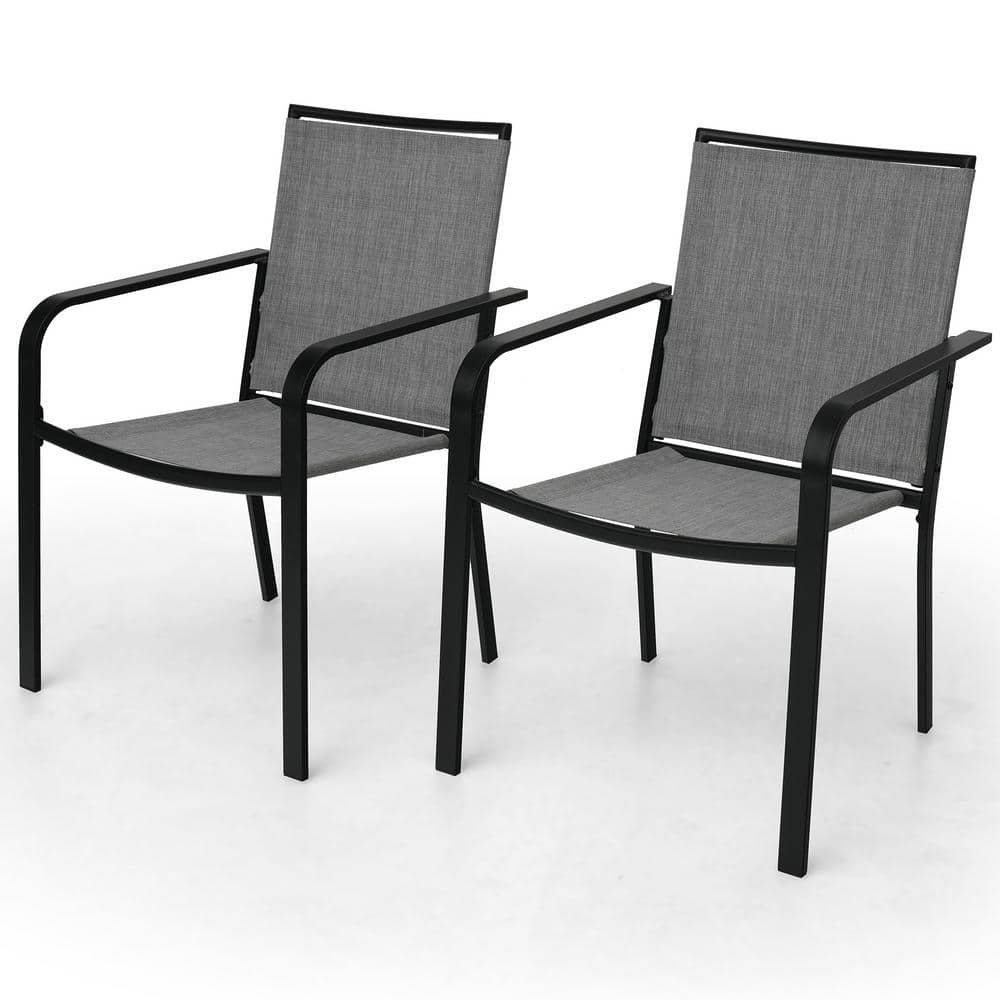 Stackable Metal Patio Outdoor Dining Chair-Gray (2 Chairs) price history on PriceWatchPro
