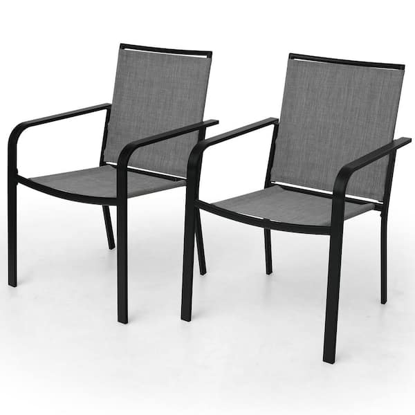 Anmutig Stackable Metal Patio Outdoor Dining Chair-Gray (2 Chairs)