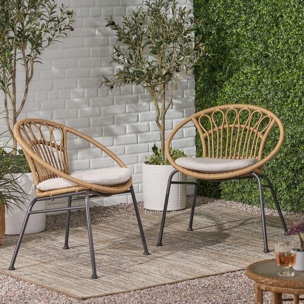 Light Brown Metal Frame and Resin Wicker Outdoor Dining Chair with Grey Cushions (2-Pack) price history on PriceWatchPro