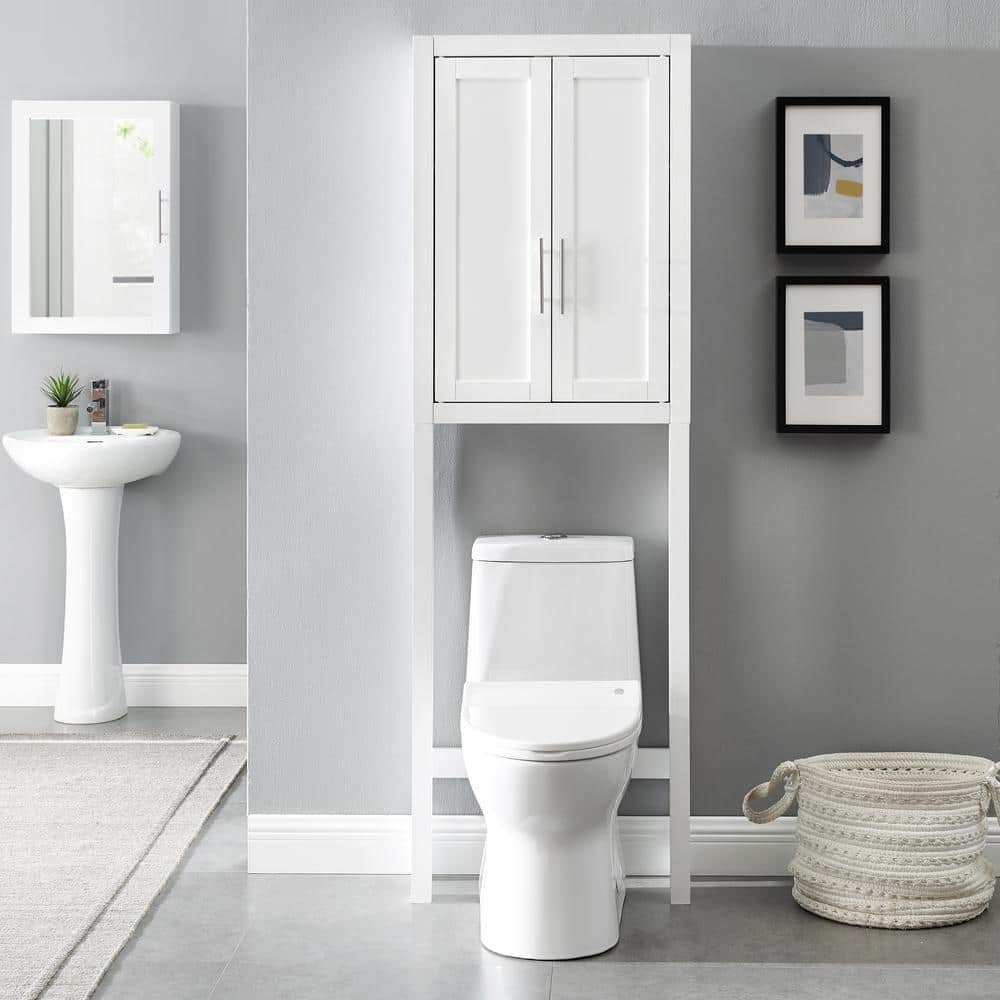 Sleek White Adjustable Over-the-Toilet Storage Cabinet