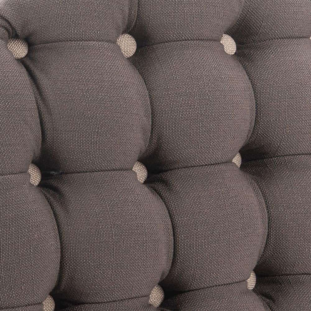 Amelia Gray Tufted Round Storage Ottoman with Oak Legs