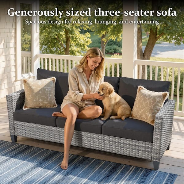 New Vultros Gray 5-Piece Wicker Outdoor Patio Conversation Seating Set with Black Cushions