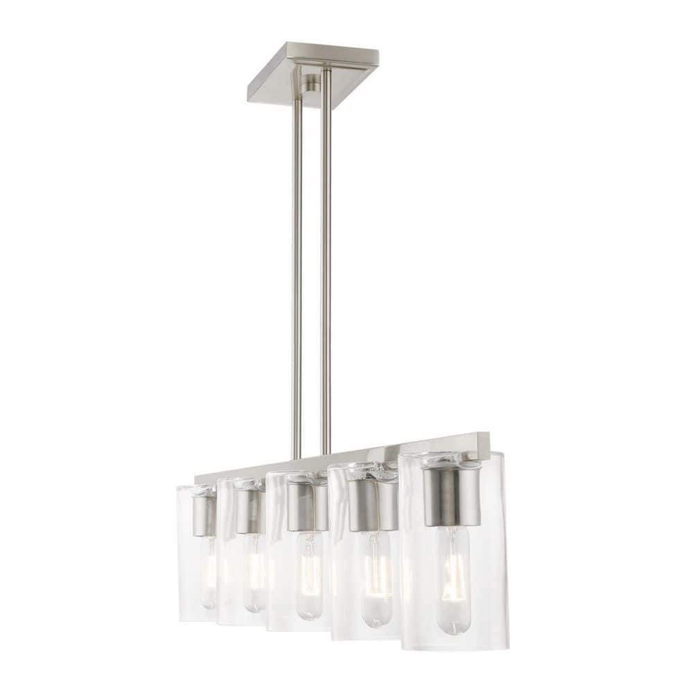 Clarion Brushed Nickel and Clear Glass 5-Light Linear Chandelier