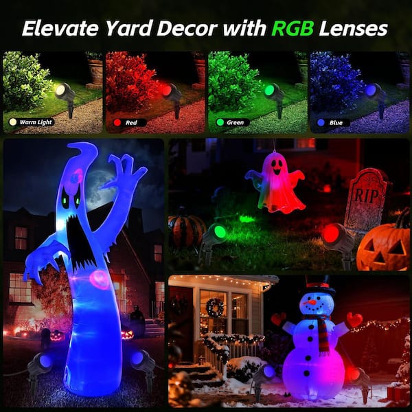 1000 Lumens Green Integrated LED Floodlight with RGB Lenses, IP67 Waterproof, 2700K Warm White for Holiday (4-Pack)