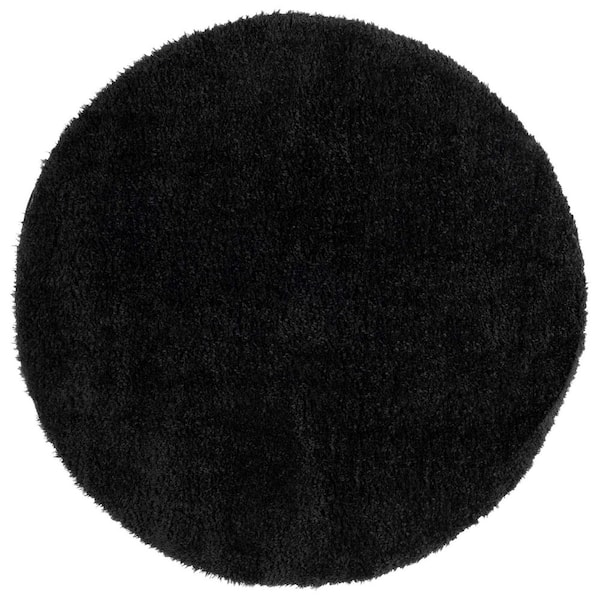 Lindsay Shag 7 ft. x 7 ft. Black Modern Solid Round Area Rug