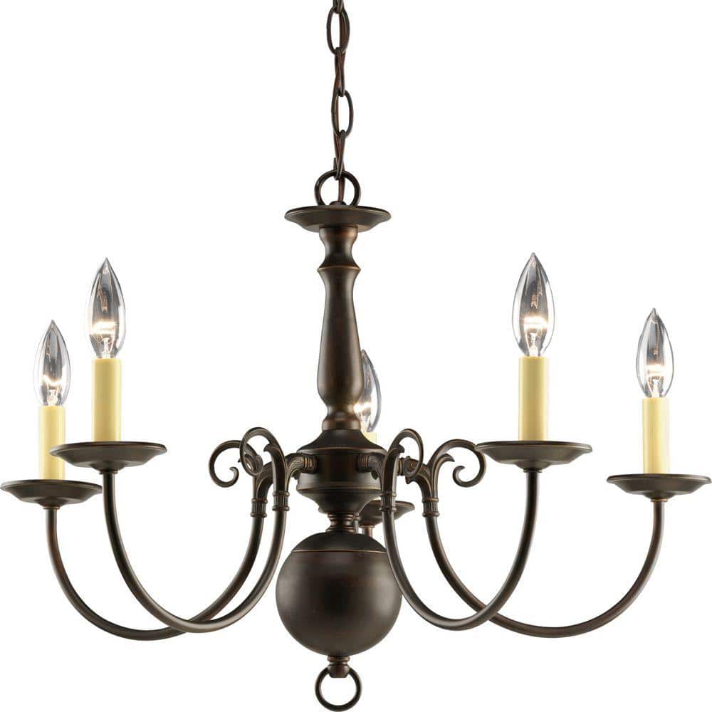 Americana Collection 5-Light Antique Bronze Ivory Candle Traditional Chande
