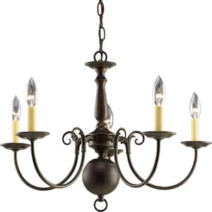 Americana Collection 5-Light Antique Bronze Ivory Candle Traditional Chandelier Light