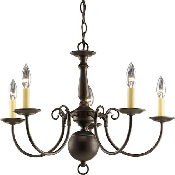 Progress Lighting Americana Collection 5-Light Antique Bronze Ivory Candle Traditional Chandelier Light