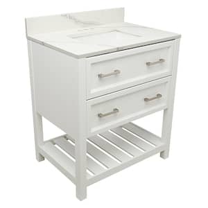 Milan 31 in. W x 22 in. D Bath Vanity in. White with Quartz Stone Vanity Top in Calacatta White with White Basin