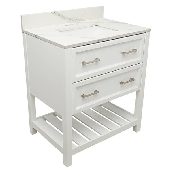 Amluxx Milan 31 in. W x 22 in. D Bath Vanity in. White with Quartz Stone Vanity Top in Calacatta White with White Basin