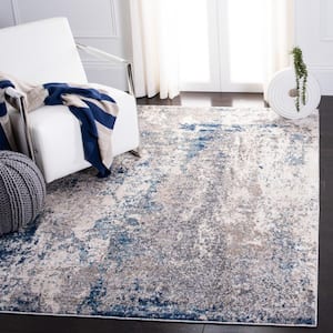 Aston Gray/Navy Doormat 3 ft. x 5 ft. Abstract Distressed Geometric Area Rug