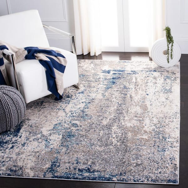 Aston Gray/Navy 4 ft. x 6 ft. Abstract Distressed Geometric Area Rug