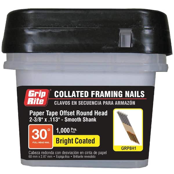 Grip-Rite 2-3/8 in. x 0.113 in. 30° Paper Collated Vinyl Coated Smooth Shank Offset Round Head Framing Nail 1000 per Box