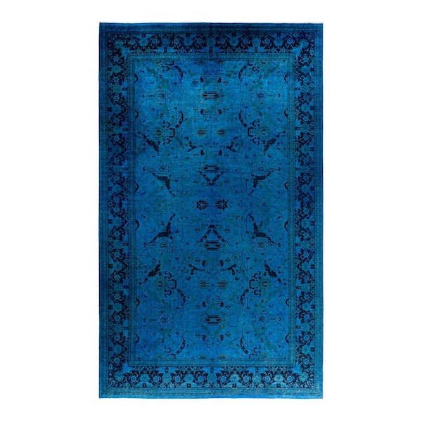 Overdyed Blue 9 x 12 Solid Wool Indoor Area Rug