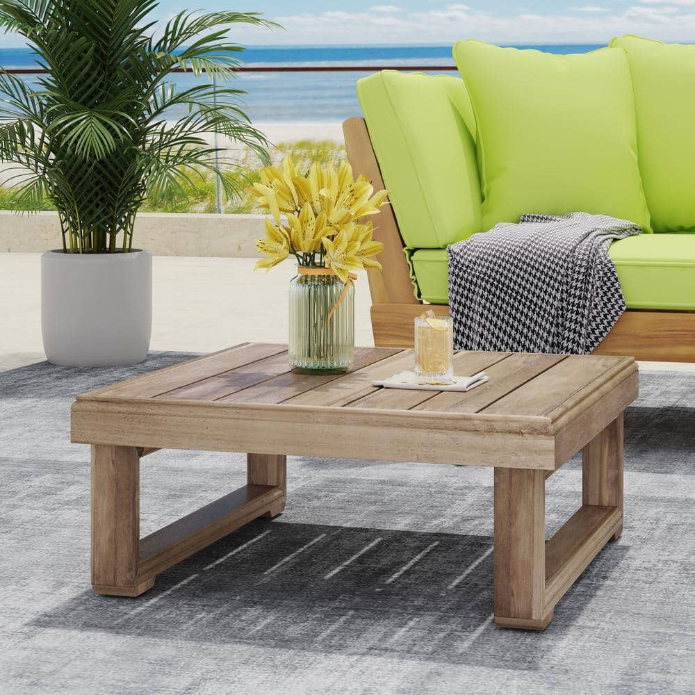 Brown Wash Wood Outdoor Coffee Table for Garden, Backyard and Poolside