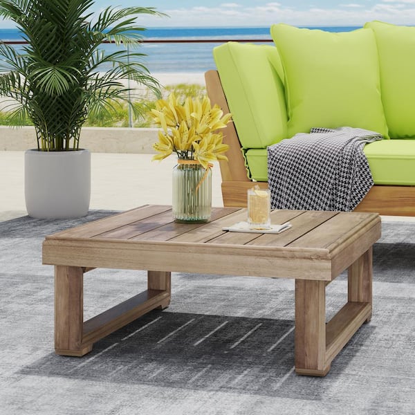 Unbranded Brown Wash Wood Outdoor Coffee Table for Garden, Backyard and Poolside