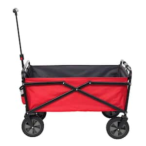 150 lbs. Capacity Portable Folding Steel Wagon Outdoor Garden Cart in Red