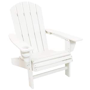 All-Weather White Plastic Outdoor Adirondack Chair with Drink Holder
