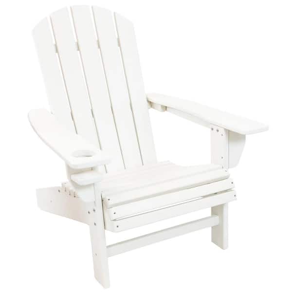 Sunnydaze Decor All-Weather White Plastic Outdoor Adirondack Chair with Drink Holder