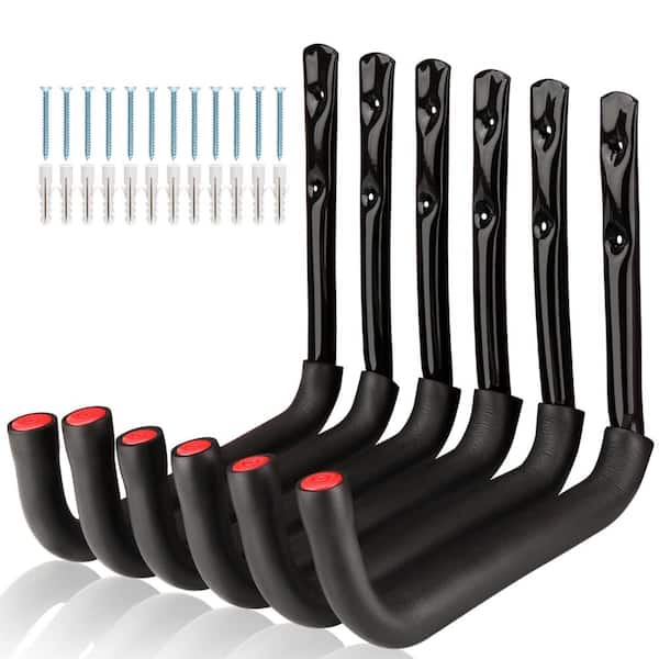 9.8 Inch Garage Storage Hooks Heavy Duty Wall Mount Utility Hanger Black 6 Pack