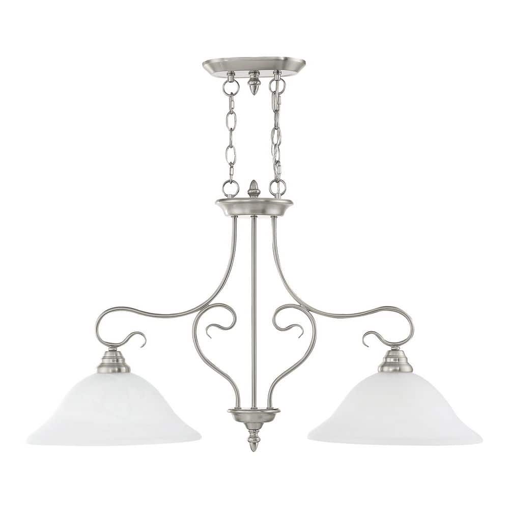 Elegant Brushed Nickel Island Light with White Alabaster Glass