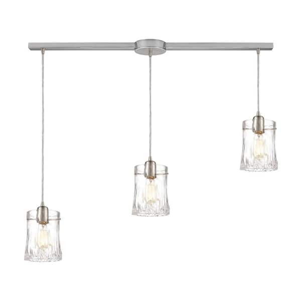 Titan Lighting Hadley 3-Light Satin Nickel Mini Pendant Light with Glass Shade
