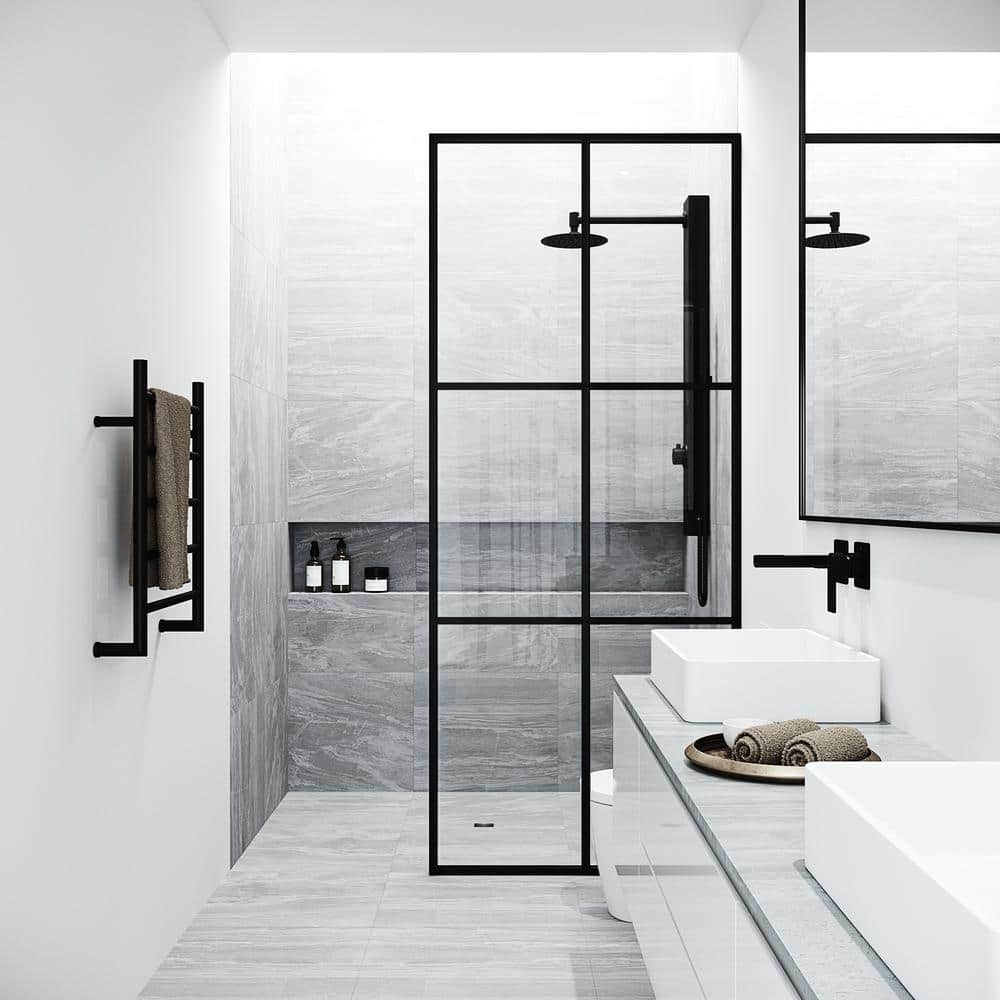 Ventana 34" W x 74" H Matte Black Framed Shower Screen