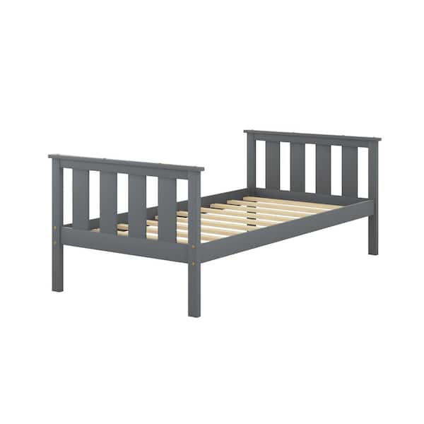 URTR Modern Simple Gray Wood Frame Twin Platform Bed Wooden Bed Frame with Headboard and Footboard, No Box Spring Needed