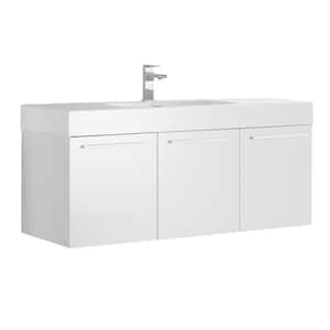 Vista 48 in. Modern Wall Hung Bath Vanity in White with Vanity Top in White with White Basin