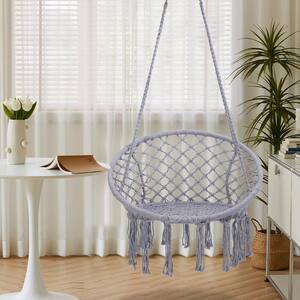 2.6 ft.W Portable Hanging Cotton Rope Hammock Swing Macrame Chair for Indoor and Outdoor in Gray