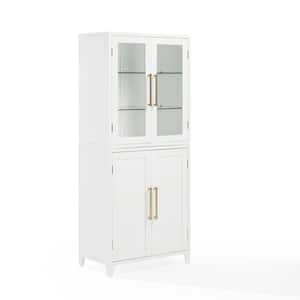 Roarke White Engineered Wood 30 in. Pantry Cabinet with Glass Door Hutch