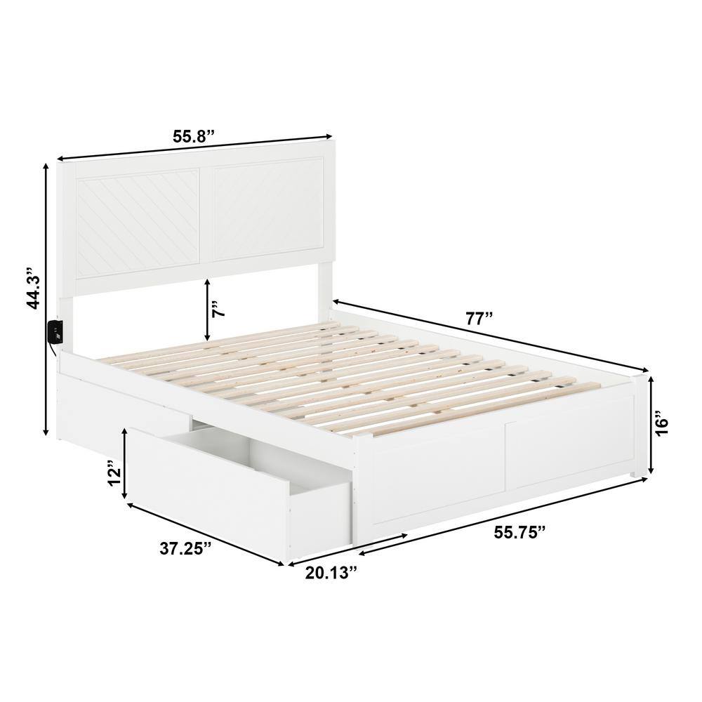 White Full Size Wood Platform Bed with Storage Drawers