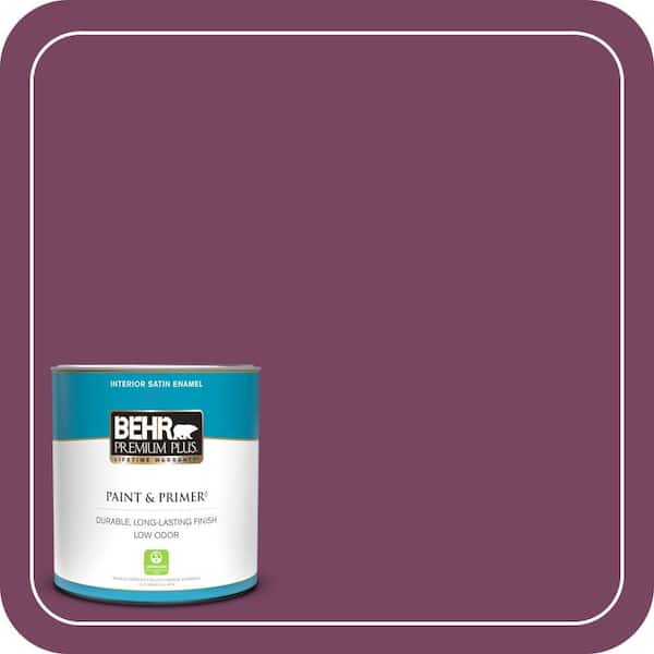 BEHR PREMIUM PLUS 1 qt. #690B-7 Plum Jam Satin Enamel Low Odor Interior Paint & Primer