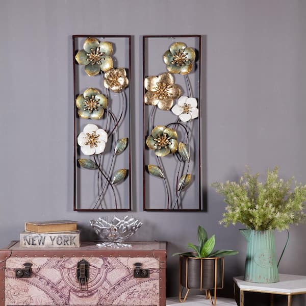 Brown Scroll Metal Wall With Floral Center Mount Hanging Home Decoration New 