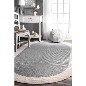 Delaine Braided Solid Border Gray 3 ft. x 8 ft. Indoor/Outdoor Oval Patio Rug