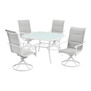 Ashbury White 5-Piece Steel Padded Sling Square Glass Top Outdoor Dining Set