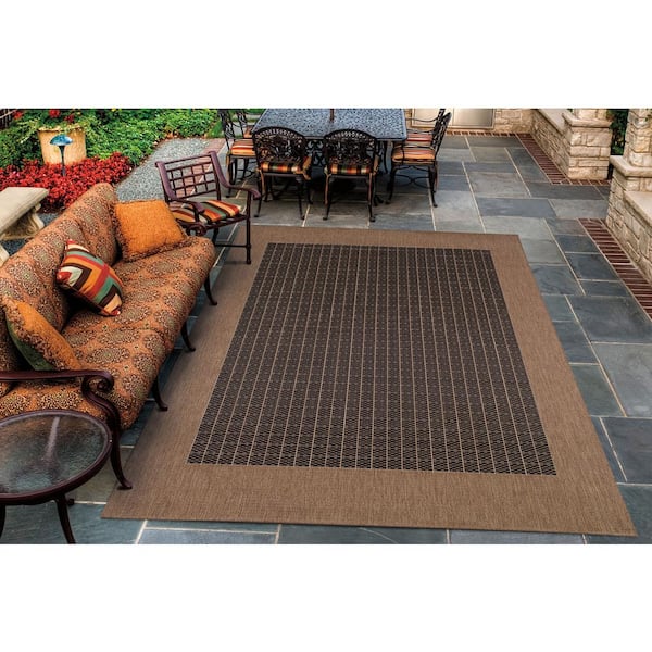 Recife Checkered Field Black-Cocoa 4 ft. x 5 ft. Indoor/Outdoor Area Rug