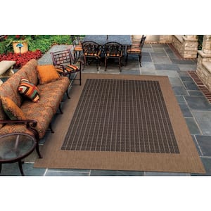 Recife Checkered Field Black-Cocoa 8 ft. x 8 ft. Round Indoor/Outdoor Area Rug
