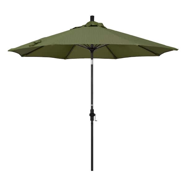 California Umbrella 9 ft. Fiberglass Market Collar Tilt M Black Patio Umbrella in Terrace Fern Olefin